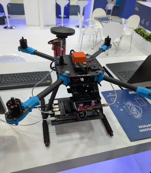 Research drone on display at an exhibition stand